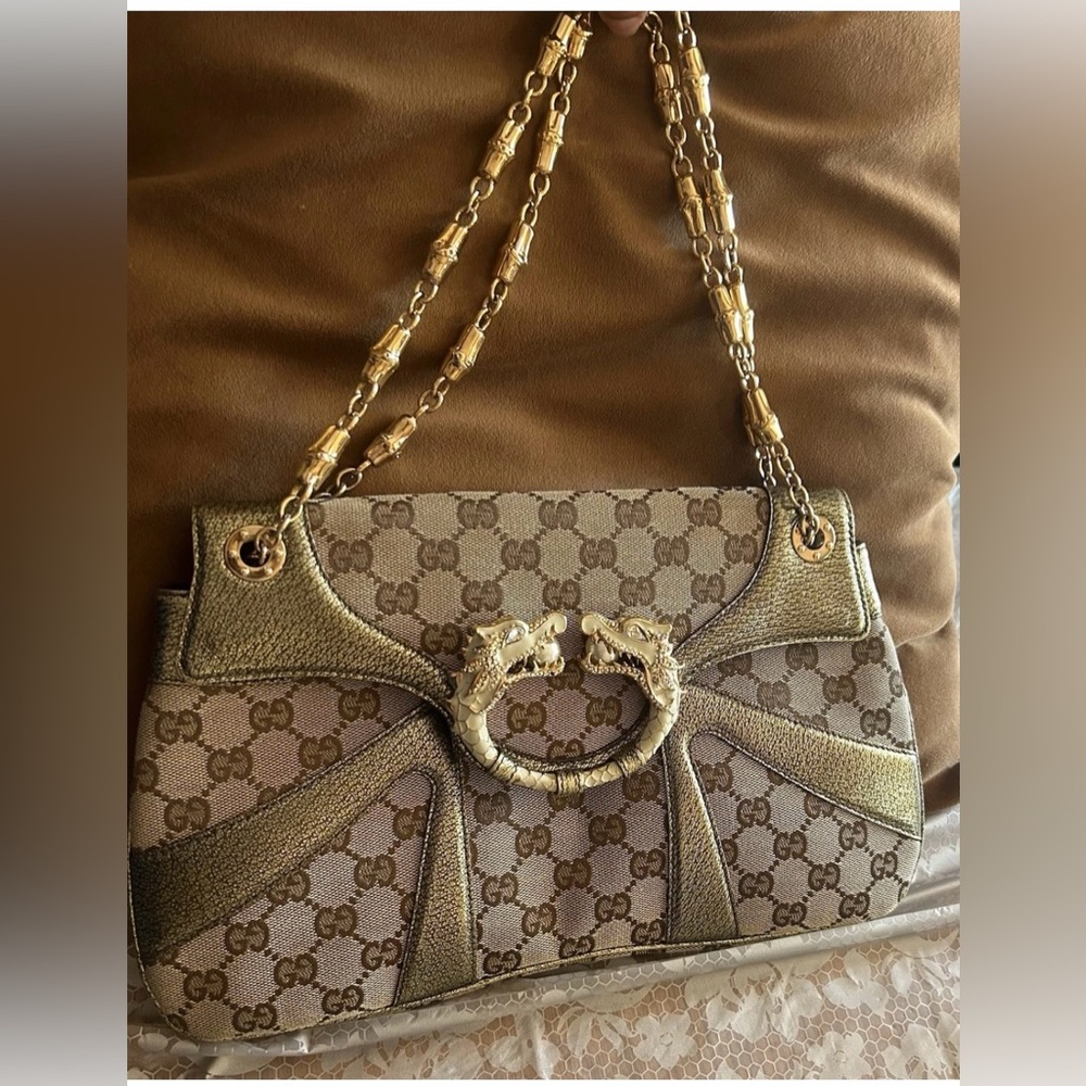 Authentic Gucci Shoulder Bag By Tom Ford, Crystal Jeweled Dragon & Chain Link